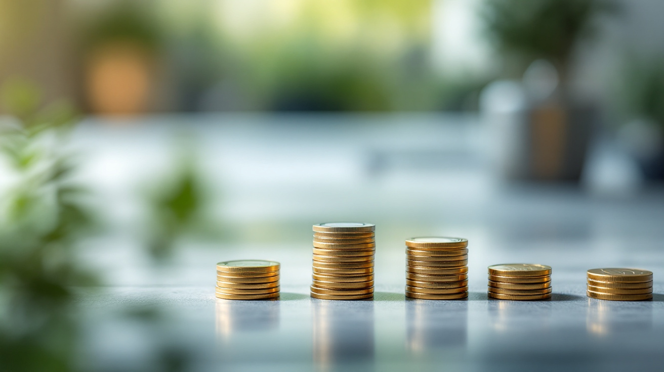 Stacks of gold coins at different heights on a table, representing mortgage rate options in Niagara Falls.